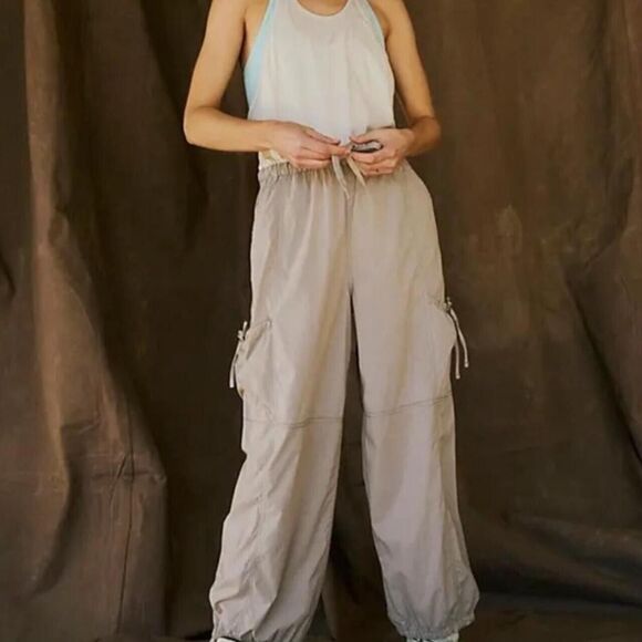 $148 Free People FP Movement Women's Muted Beige Back Packer Jumpsuit Sz XS NEW